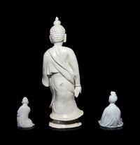 Three Chinese Blanc-de-Chine 'Dehua' Glazed Porcelain Figures