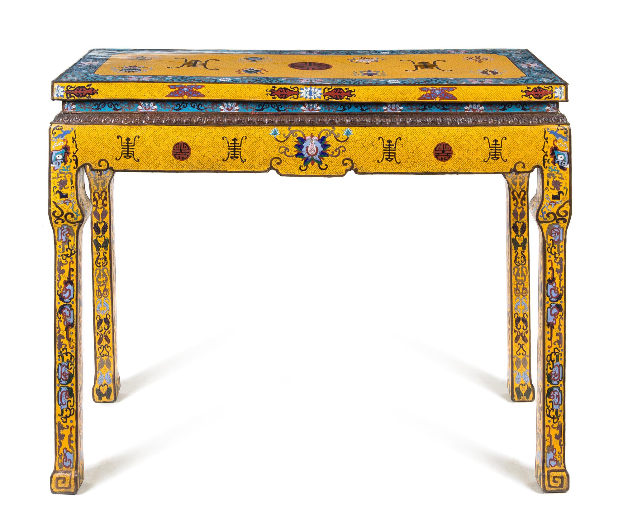 A Chinese Cloisonne Enamel Altar Table Height 32 x width 41 x depth 16 1/4 inches. — 20TH CENTURY