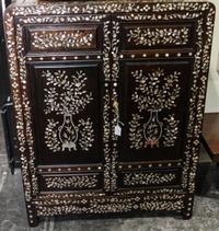 A Chinese Mother-of-Pearl Inlaid Hardwood Cabinet Height 40 x width 29 3/4 x depth 16 inches. — 20TH CENTURY