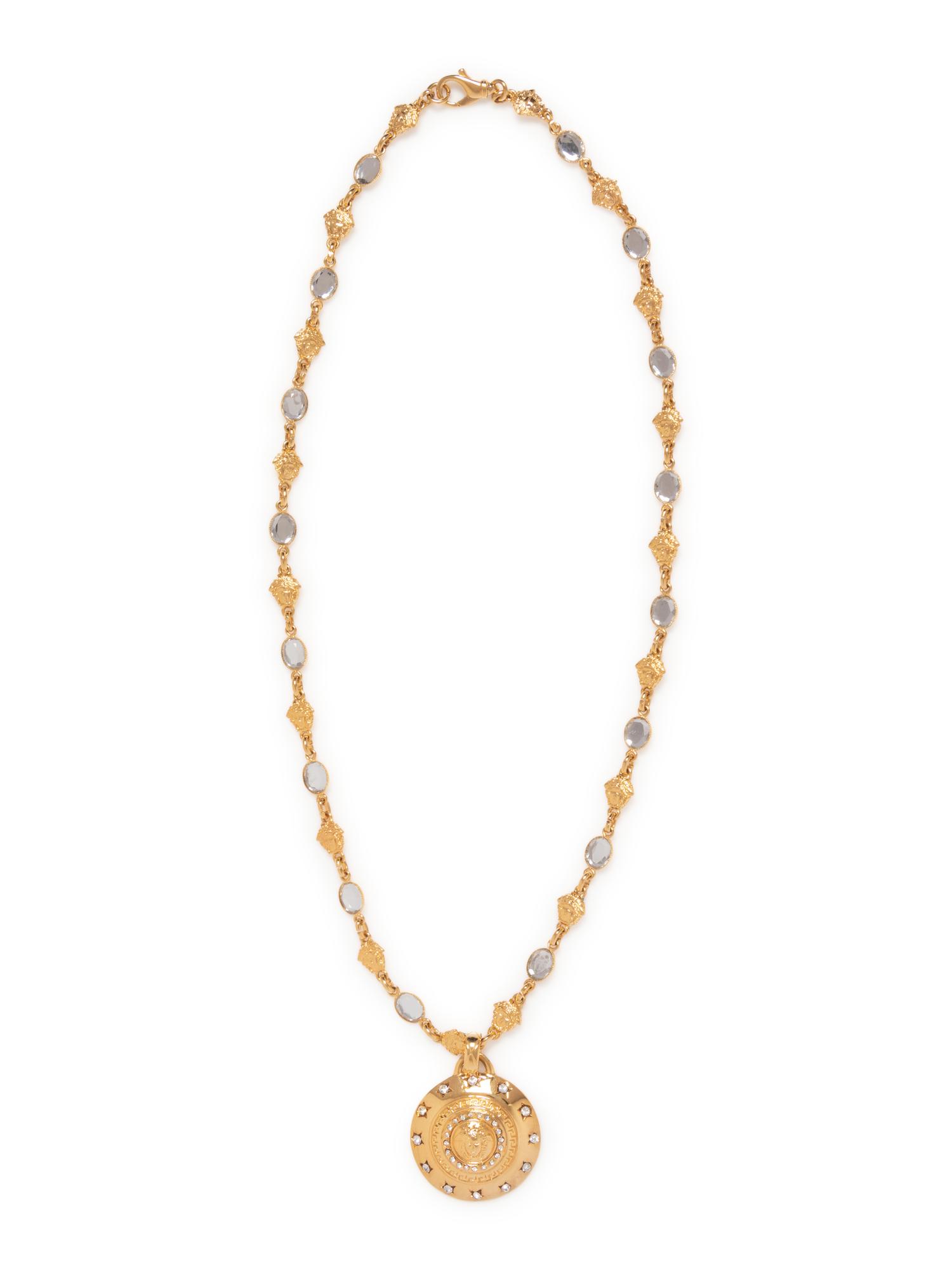 Gianni Versace Medusa Head and Faux Stone Link Necklace with Shield Pendant