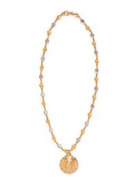 Gianni Versace Medusa Head and Faux Stone Link Necklace with Shield Pendant
