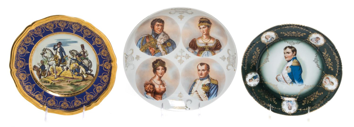 Three Napoleonic Porcelain Plates Diameter of first 11 inches.