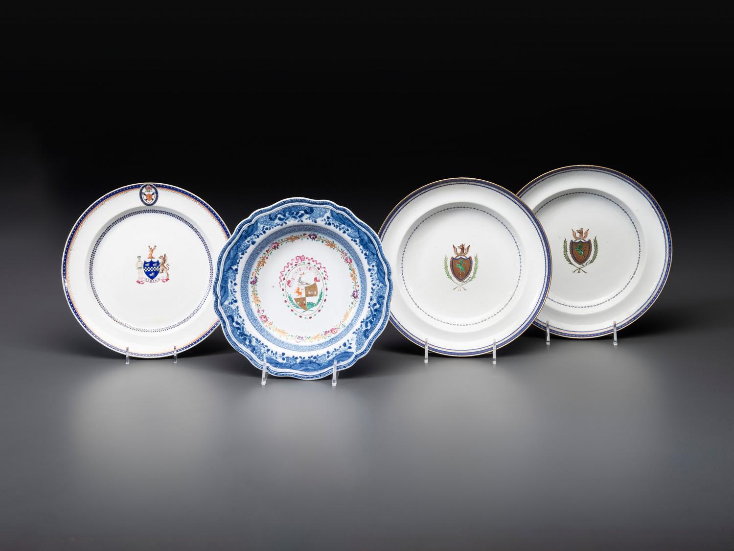 Four Chinese Export Porcelain Armorial Plates
