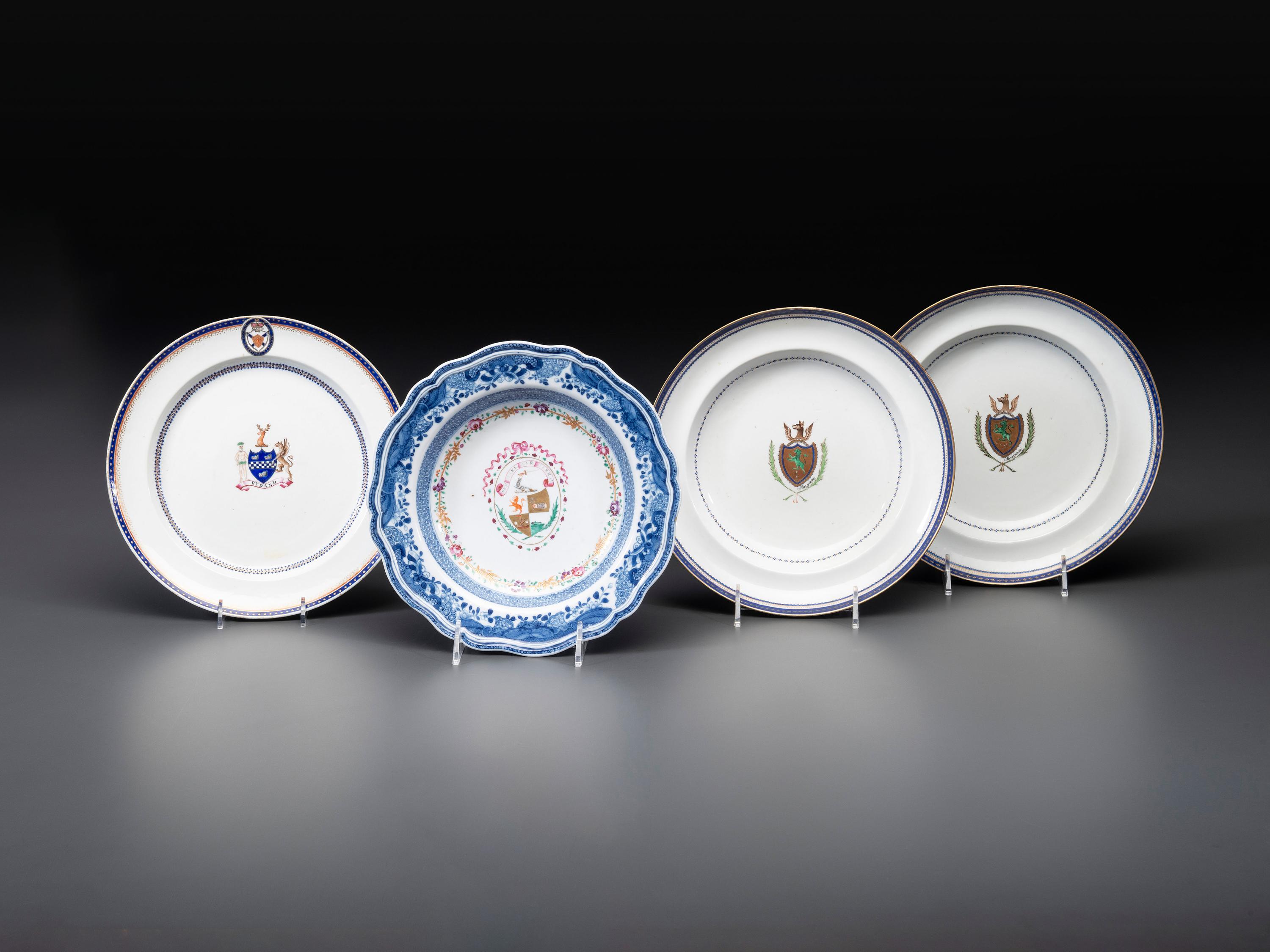 Four Chinese Export Porcelain Armorial Plates