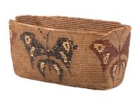Salish Polychrome Pictorial Imbricated Basket, with Butterflies