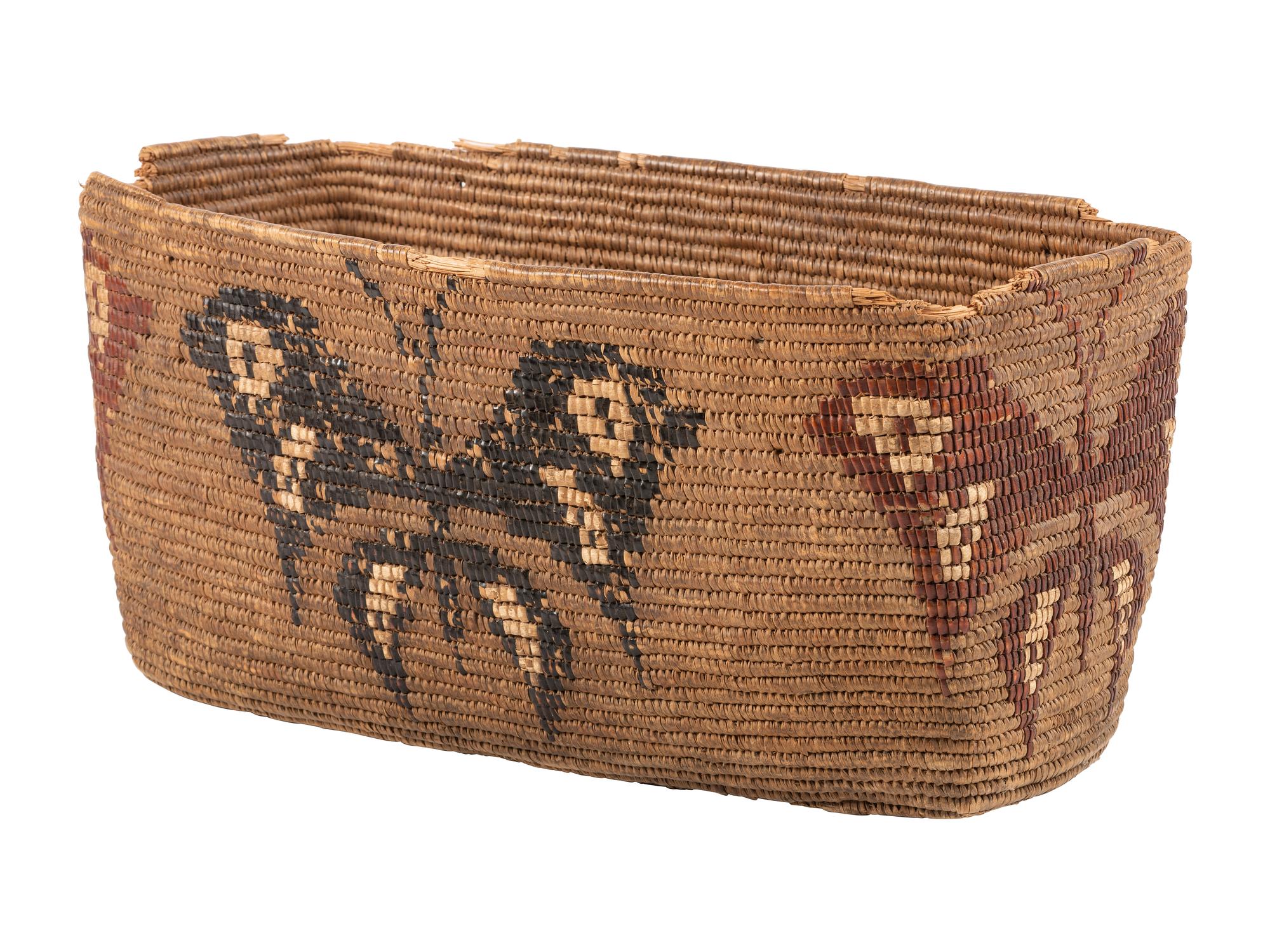 Salish Polychrome Pictorial Imbricated Basket, with Butterflies