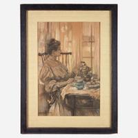 Alice Barber Stephens (American, 1858-1932) Lady with Teapot