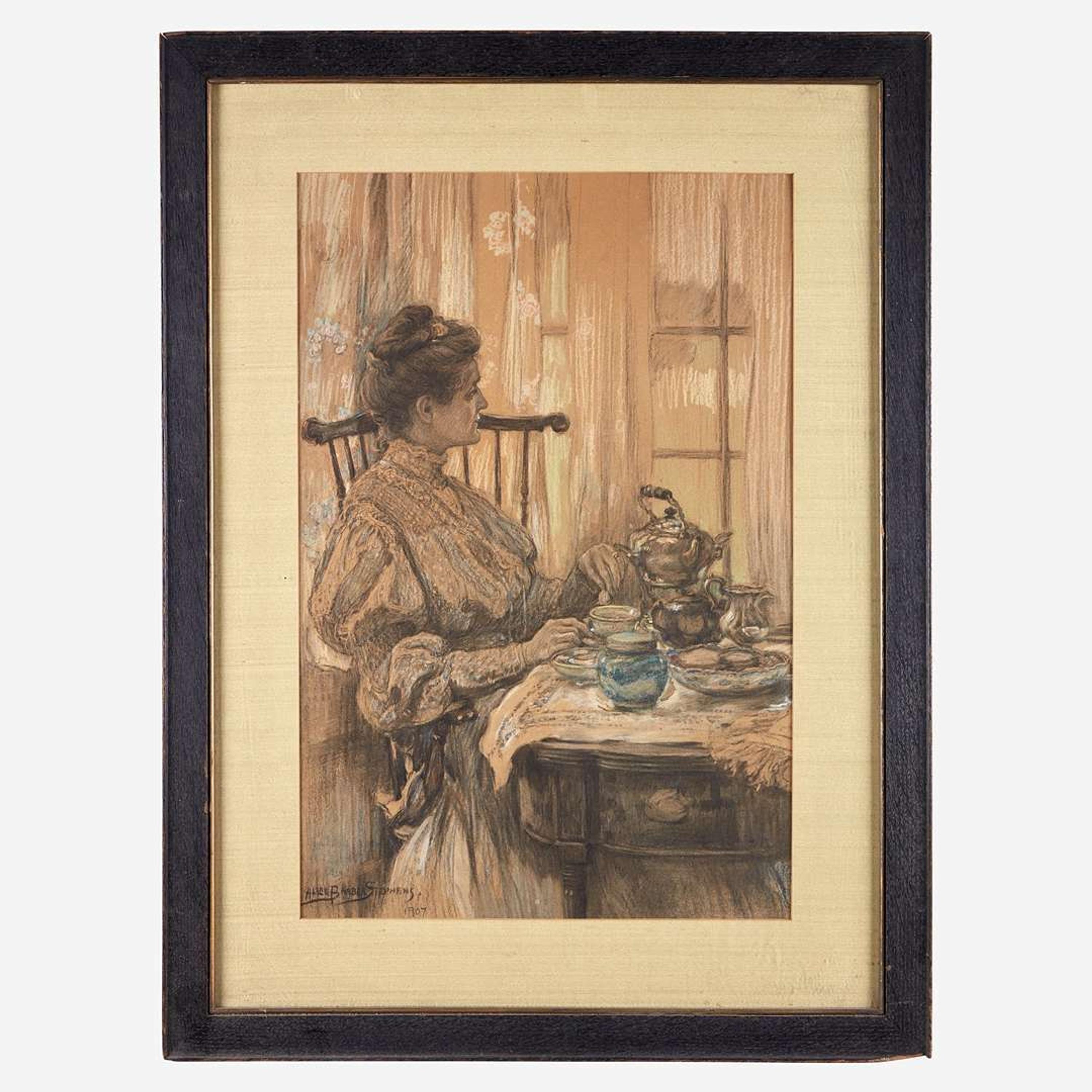 Alice Barber Stephens (American, 1858-1932) Lady with Teapot