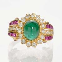 A 14K Yellow Gold and Gemstone Ring
