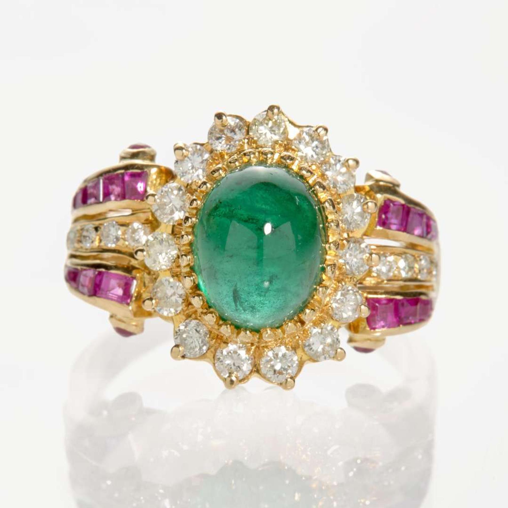 A 14K Yellow Gold and Gemstone Ring