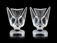 A Pair of Lalique Molded and Frosted Glass Deux Hirondelles Bookends