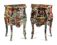 A Pair of Comic-Découpaged Small Commodes