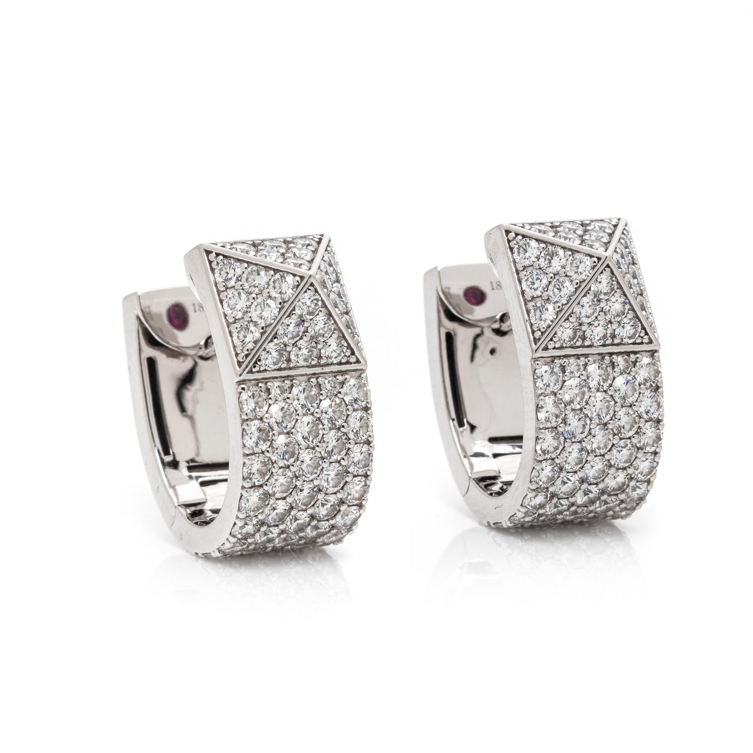 ROBERTO COIN, WHITE GOLD AND DIAMOND 'SAUVAGE PRIVE' HUGGIE EARRINGS