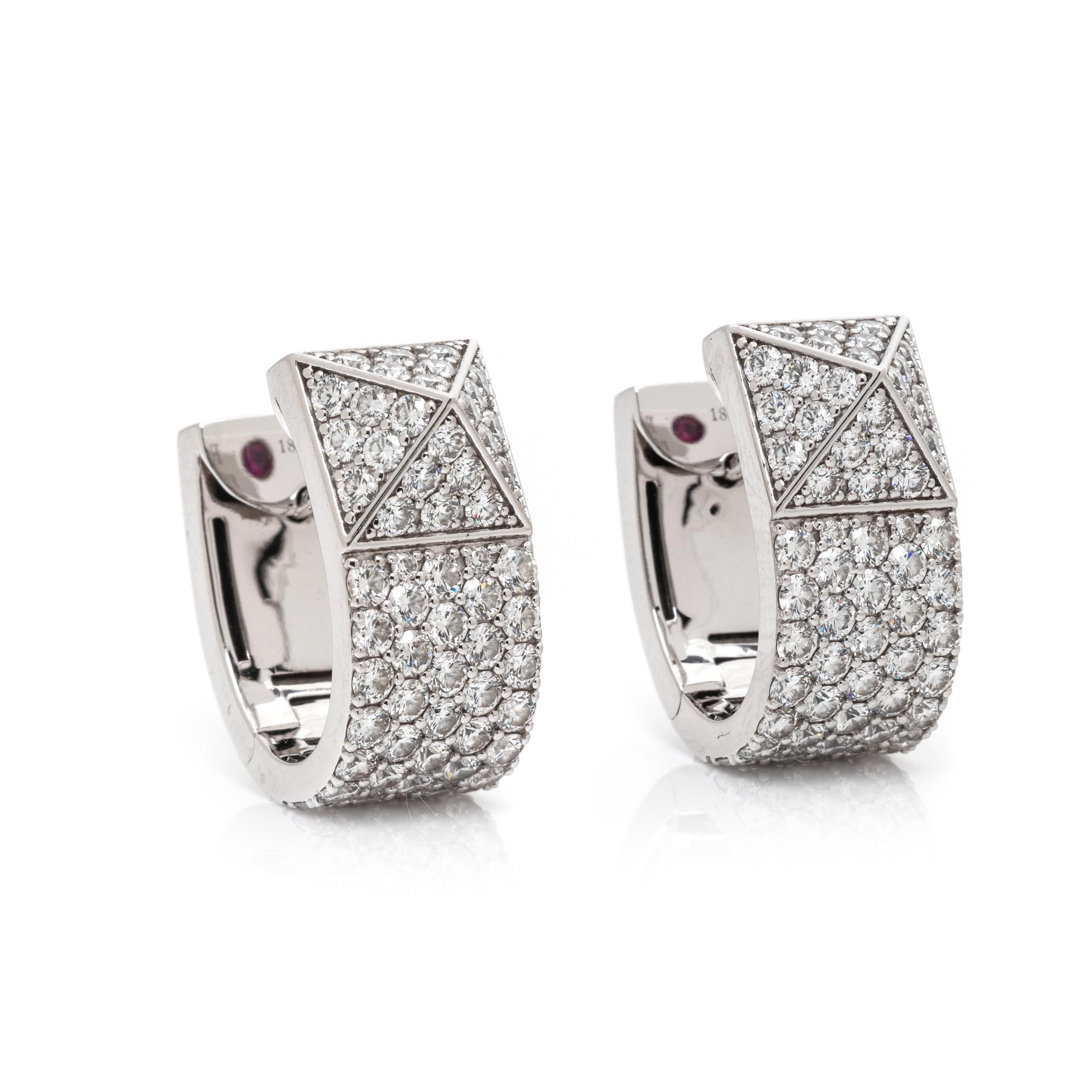 ROBERTO COIN, WHITE GOLD AND DIAMOND 'SAUVAGE PRIVE' HUGGIE EARRINGS