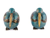 A Pair of Chinese Cloisonné Bird Form Covered Boxes