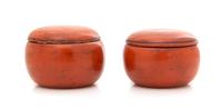 A Pair of Chinese Red Lacquered Covered Boxes