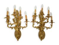 A Pair of Louis XV Style Gilt Bronze Five-Light Sconces — 19TH/20TH CENTURY
