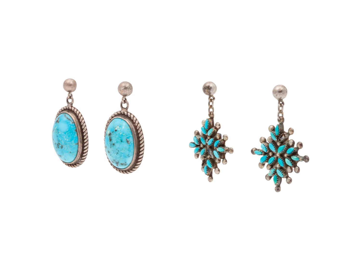 Navajo and Zuni Silver and Turquoise Earrings