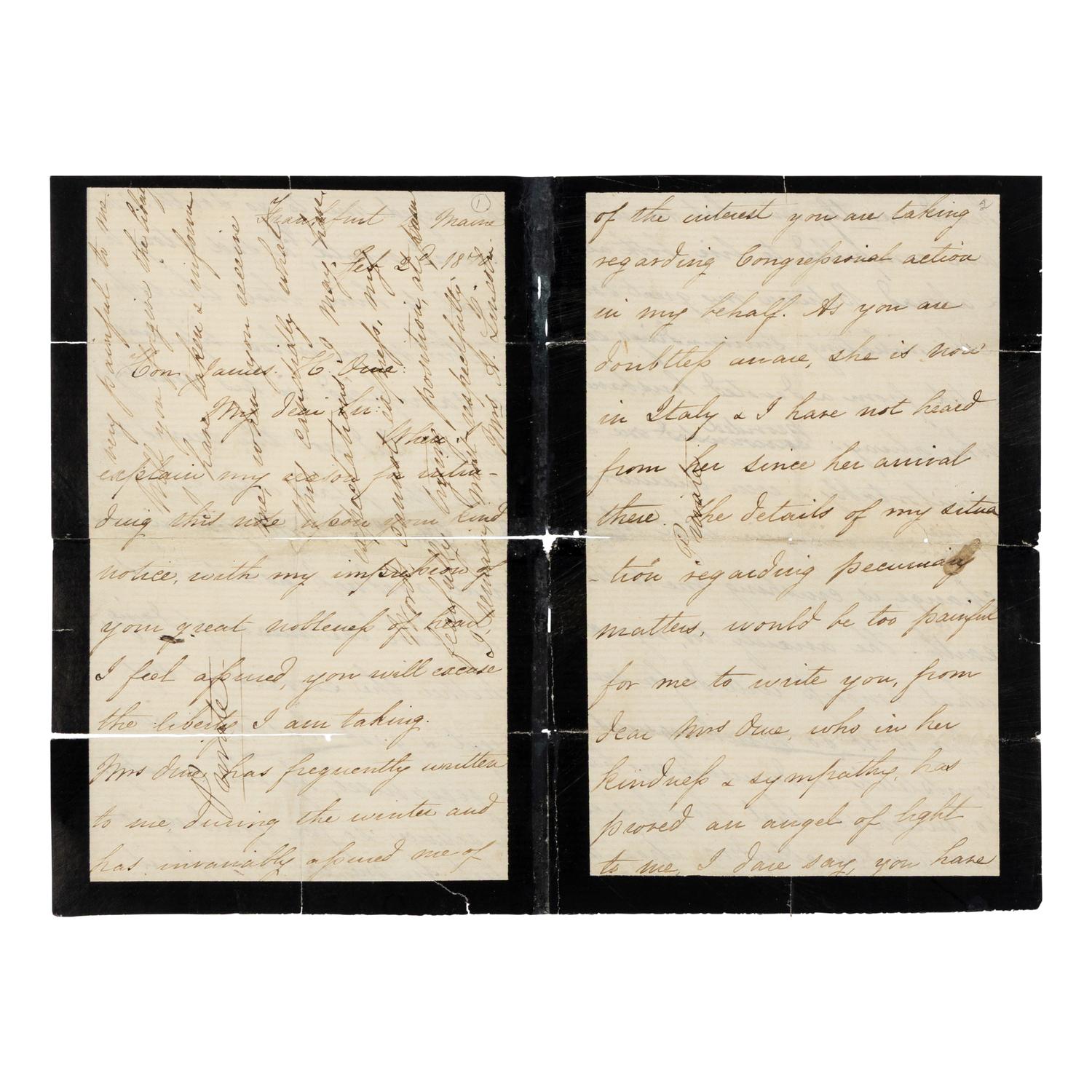 LINCOLN, Mary Todd (1818-1882). Autograph letter signed ("Mrs. A. Lincoln") to James Orne, Frankfurt, 2 February 1870.