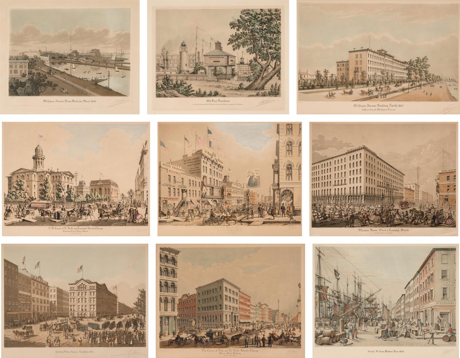 [CHICAGO & NEW YORK]. VARIN, Raoul (1865-1943), engraver A group of 11 engraved aquatints depicting Chicago or New York, comprising: