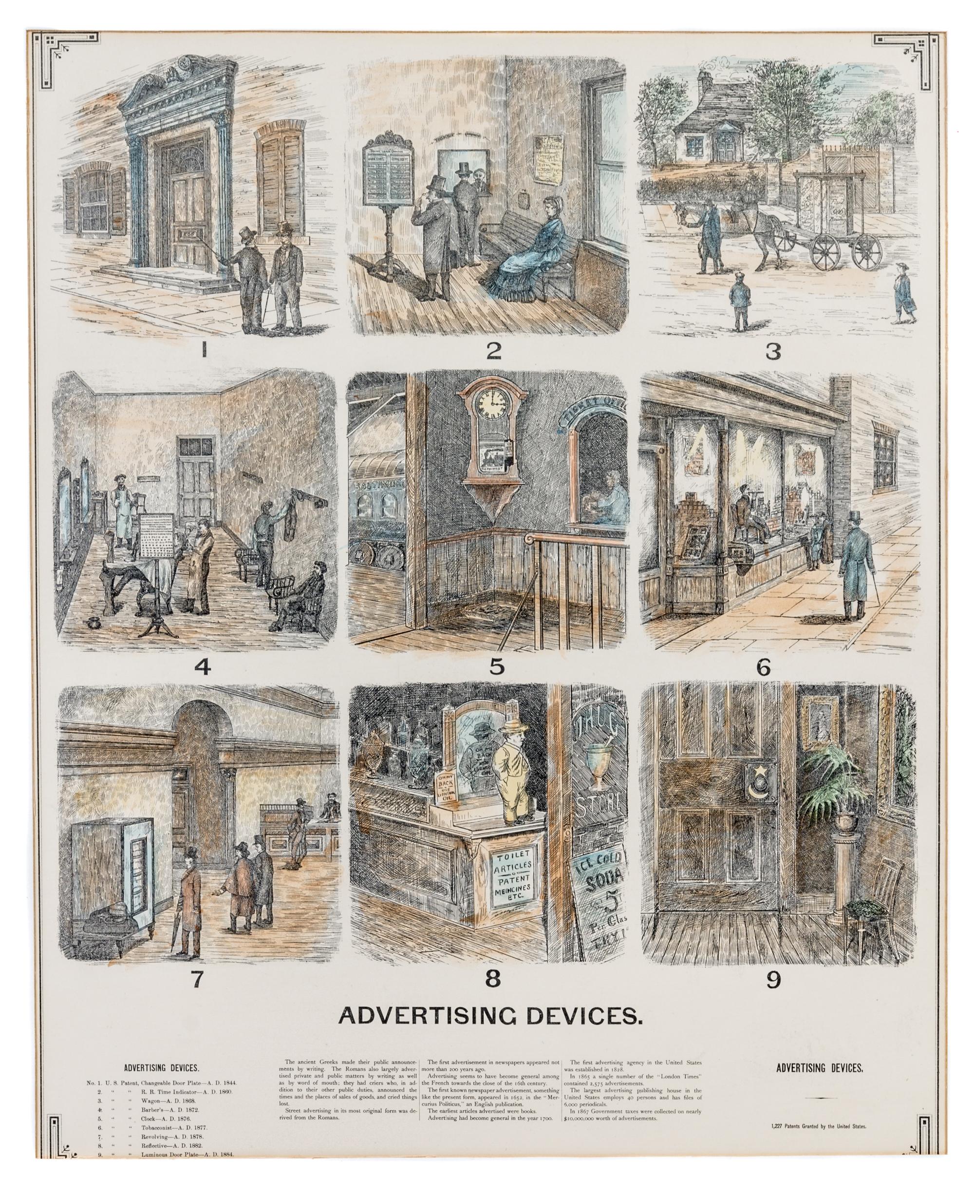 (TECHNOLOGY) Group of four colored encyclopedia prints pertaining to patents. Sackett & Wilhelms & Co. New York, c. 1900.