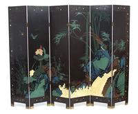 An Asian Polychromed Lacquer Six-Panel Screen Height of each 72 x width 16 inches. — 20TH CENTURY