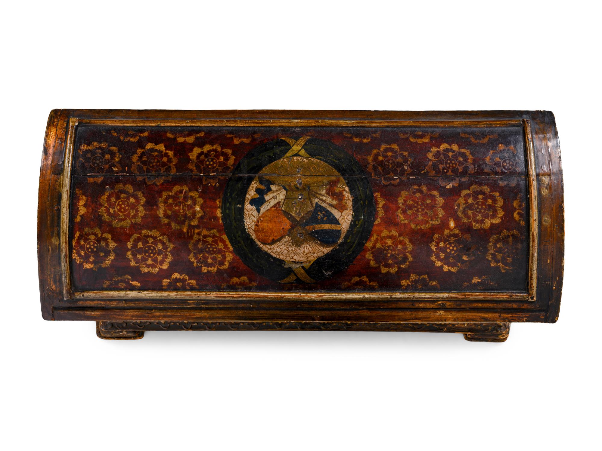 An Italian Gothic Style Painted and Parcel Gilt Trunk
