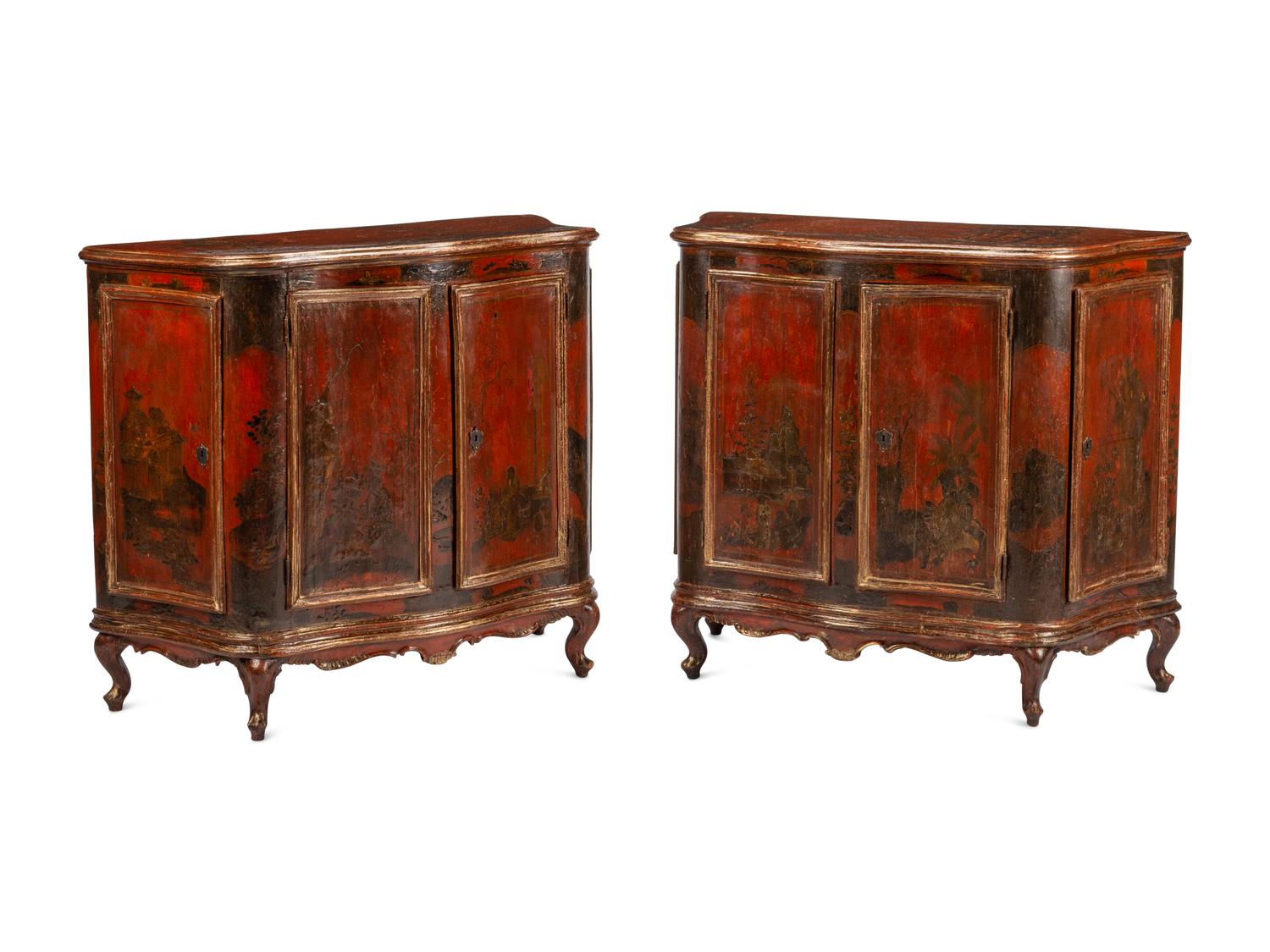 A Pair of Italian Painted Serpentine-Front Cabinets
