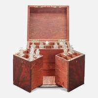 Washington Family associated items: pair of bottle sliders, punch ladle and portable mahogany medicine chest associated with Dr. Samuel Walter Washington The medicine chest probably England, late 18th / early 19th century