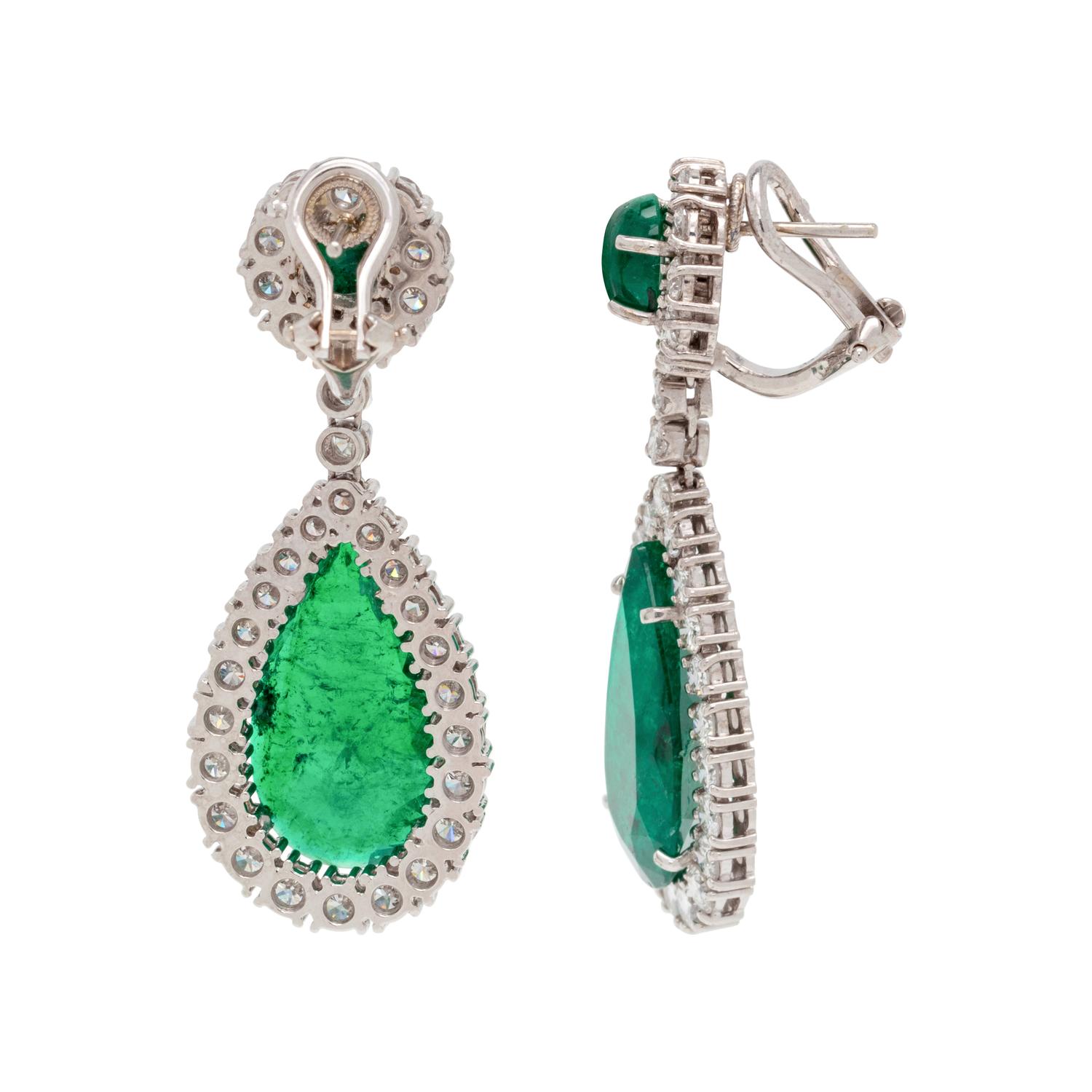 EMERALD AND DIAMOND DROP EARCLIPS