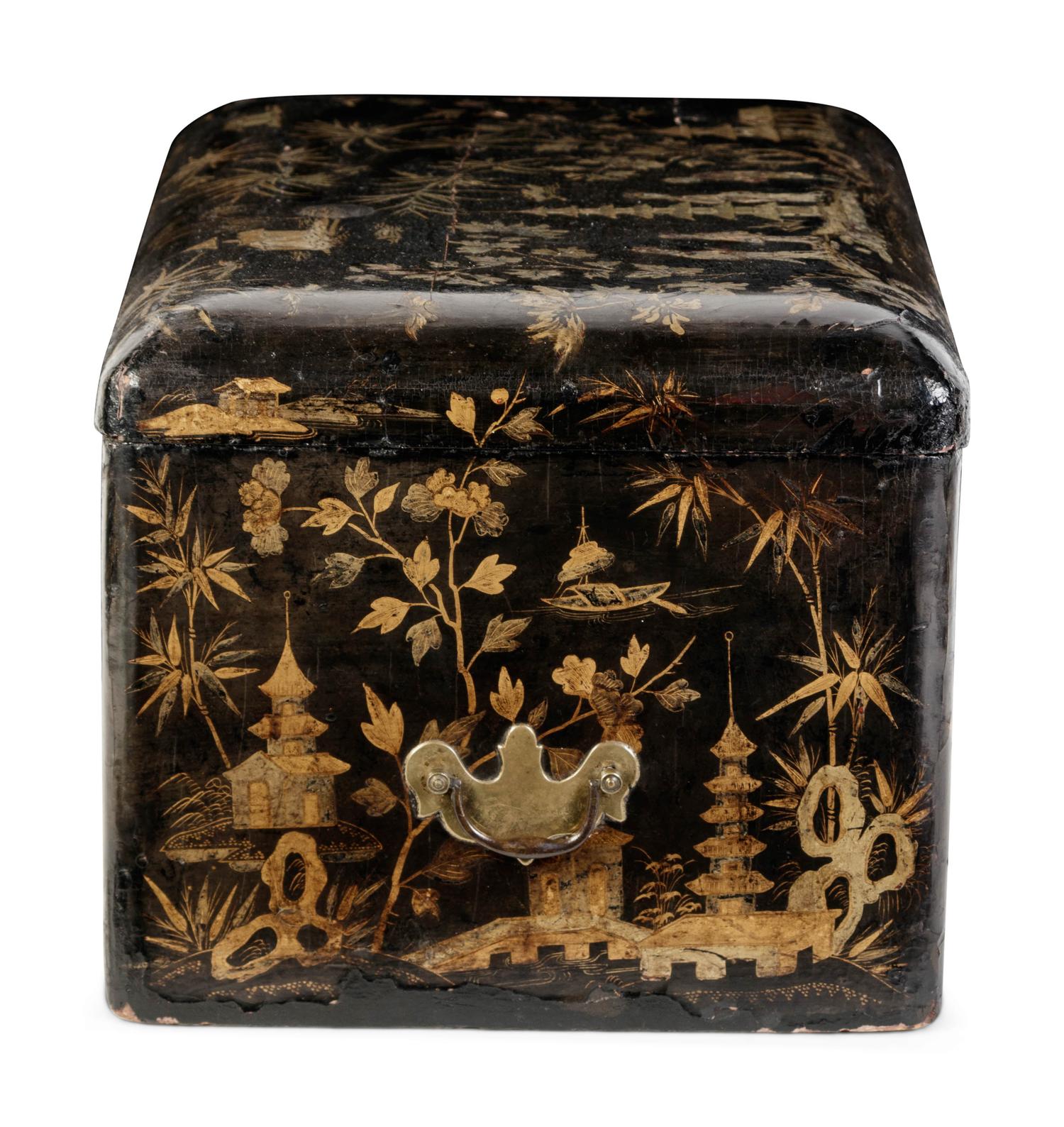 A Chinese Export Gilt and Black Lacquer Box