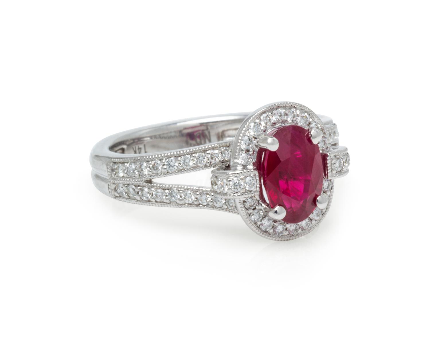 A 14 Karat White Gold, Ruby and Diamond Ring, 3.70 dwts.