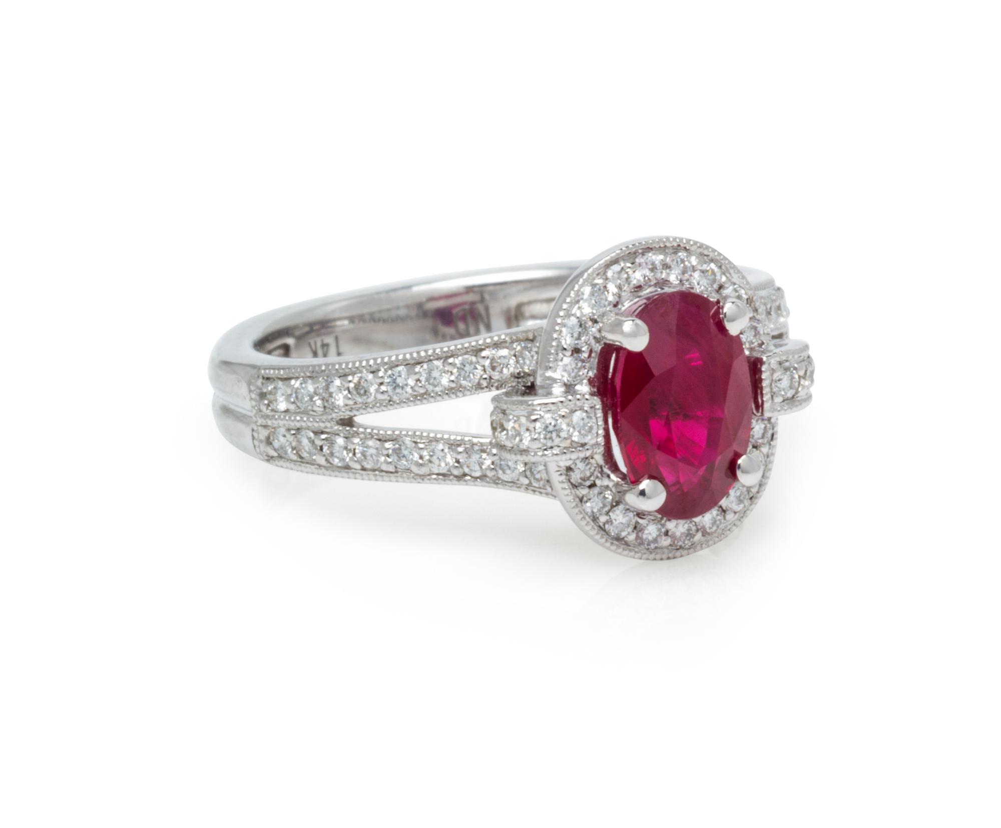 A 14 Karat White Gold, Ruby and Diamond Ring, 3.70 dwts.