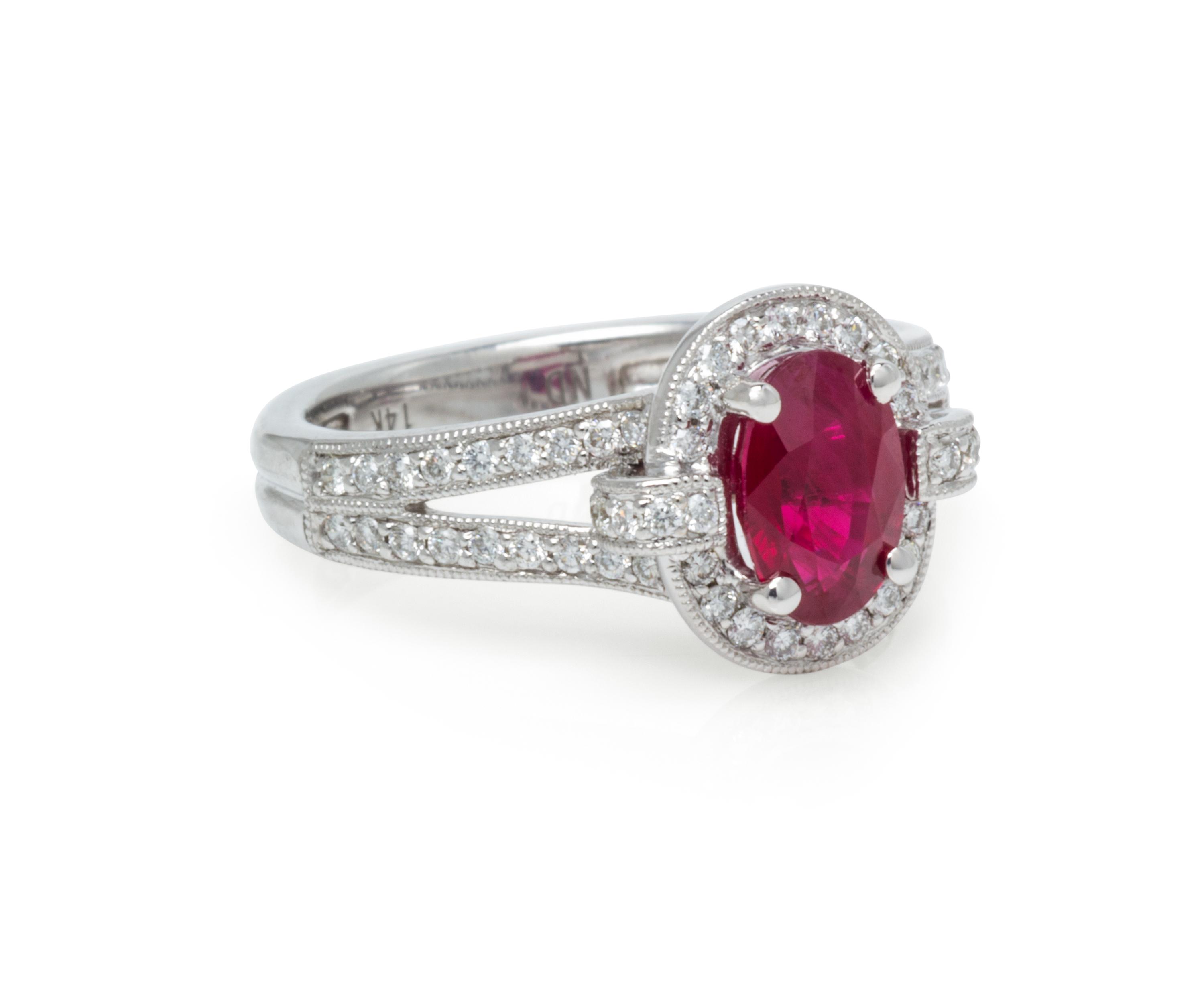 A 14 Karat White Gold, Ruby and Diamond Ring, 3.70 dwts.