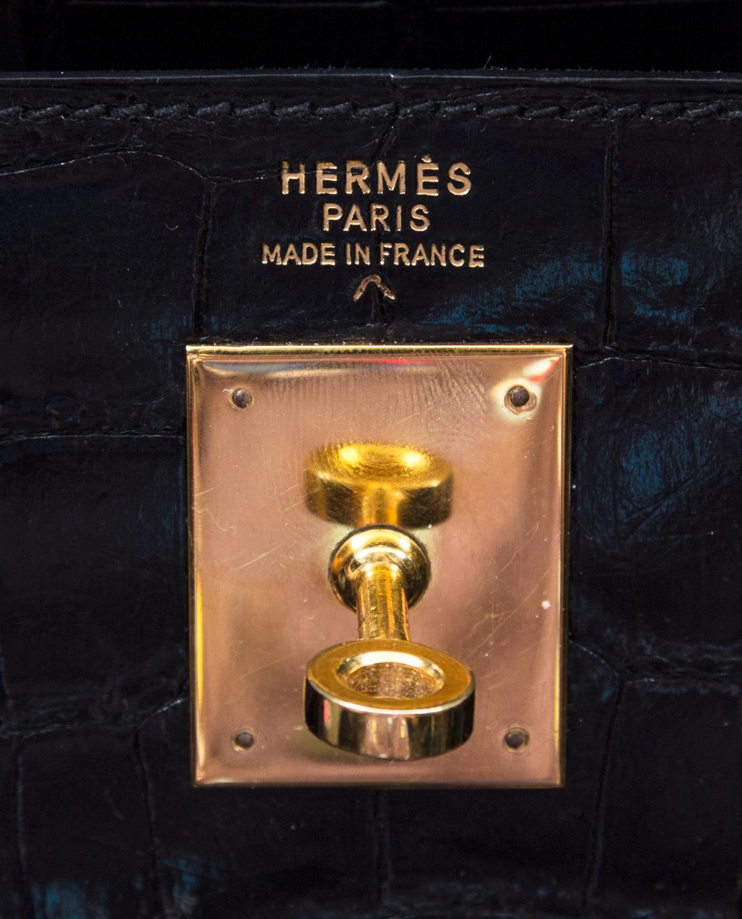 An Hermes 32cm Black Porosus Crocodile Kelly Bag, 12" x 9.5" x 4.5".