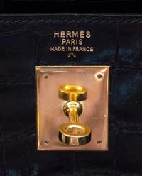 An Hermes 32cm Black Porosus Crocodile Kelly Bag, 12" x 9.5" x 4.5".