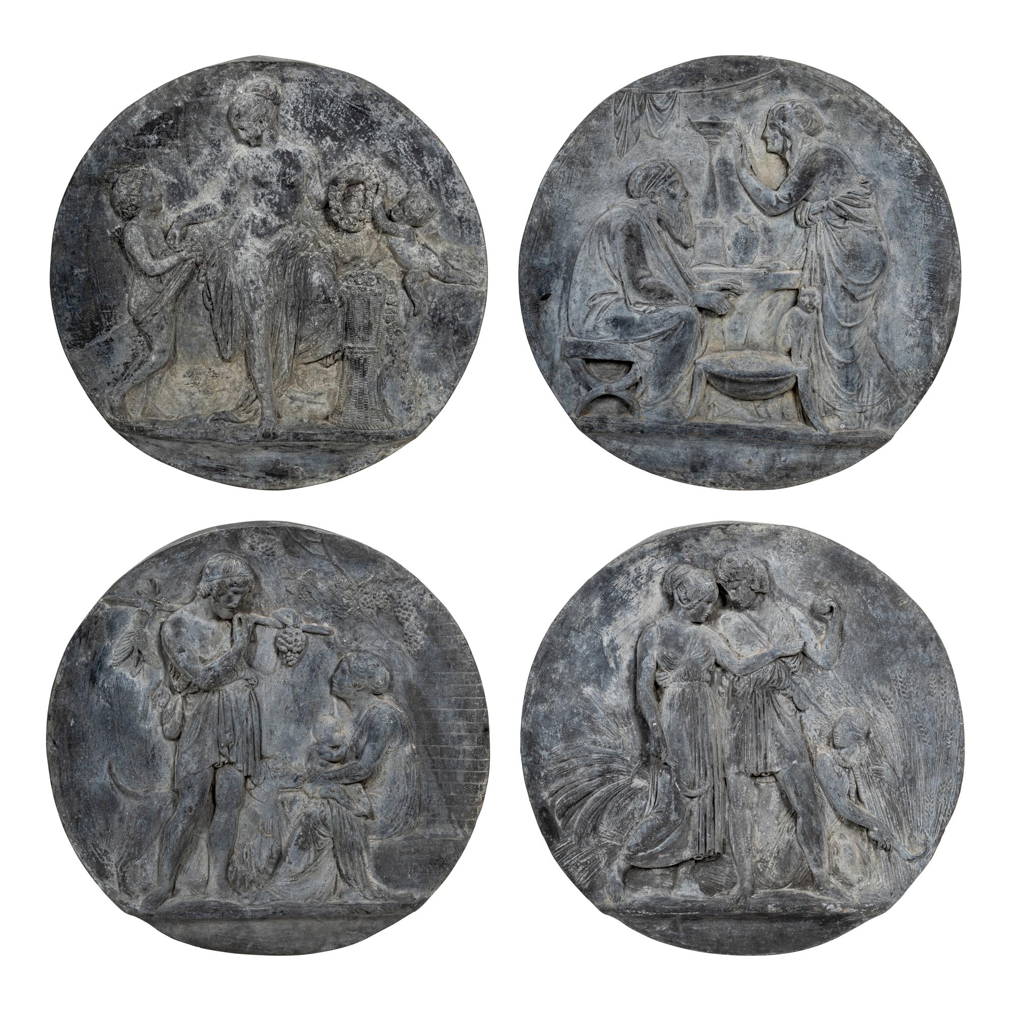 Four Lead Wall Plaques Depicting the Four Ages of Man Attributed to Bertel Thorvaldsen (Danish, c. 1770-1844)