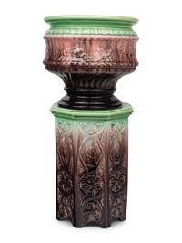 A Continental Majolica Jardinière and Pedestal