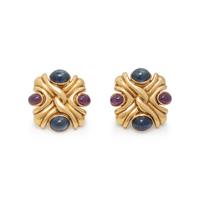 RUBY, SAPPHIRE, AND YELLOW GOLD EARRINGS