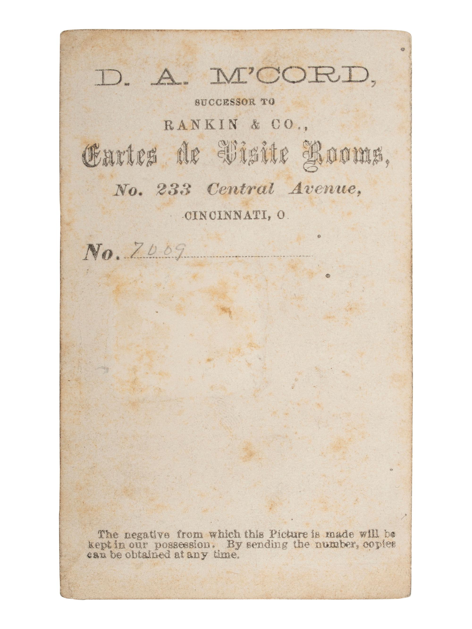 [ARTISTS]. M'CORD, D. A., photog. CDV of Cassilly Adams, painter of Custer's Last Fight .