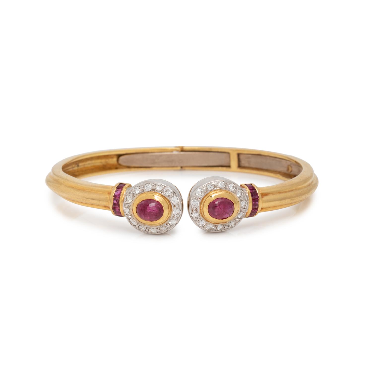 BICOLOR GOLD, RUBY AND DIAMOND CUFF BRACELET