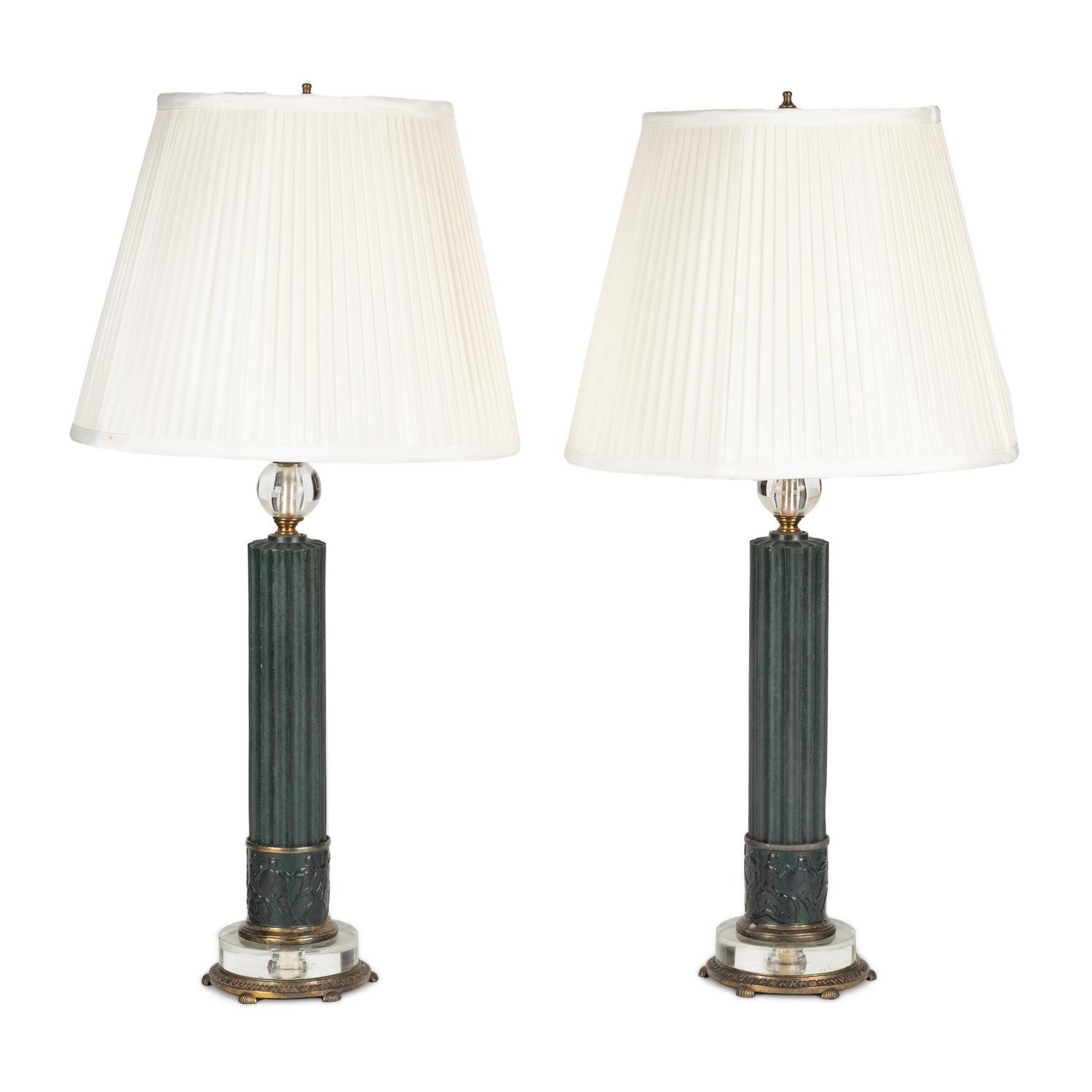 A Pair of Contemporary Patinated Metal Table Lamps