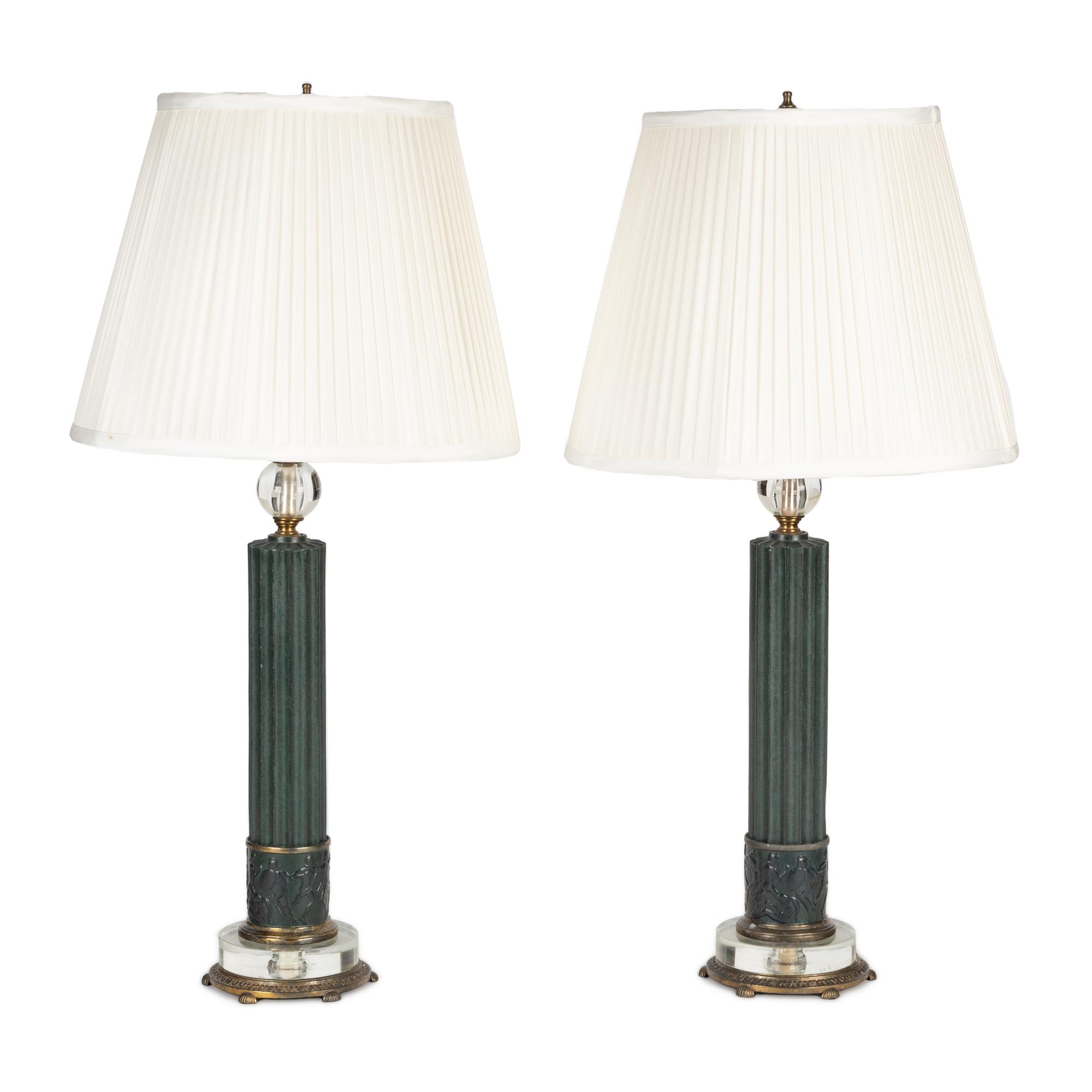 A Pair of Contemporary Patinated Metal Table Lamps