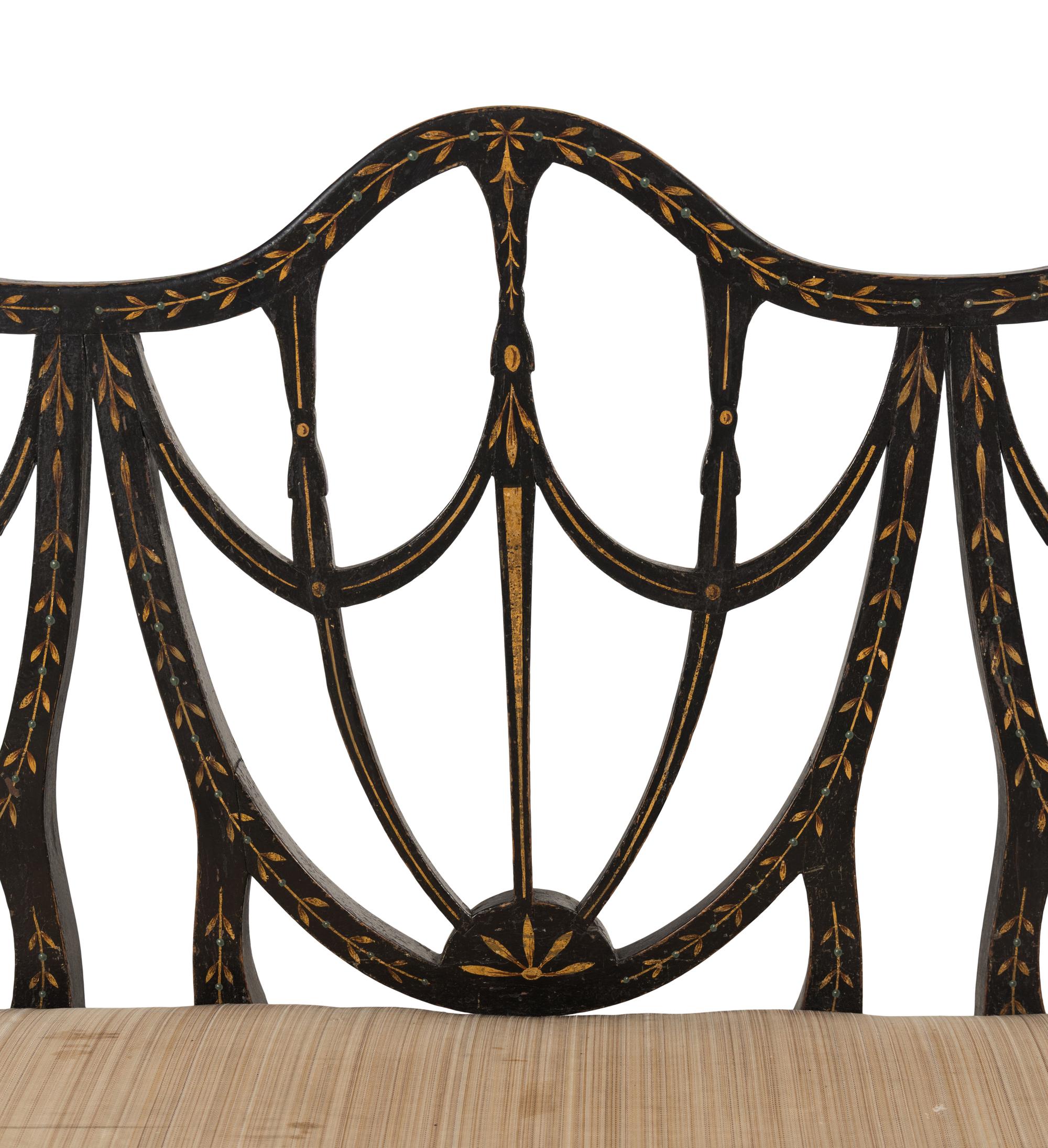 A George III Painted Beechwood Triple-Back Settee