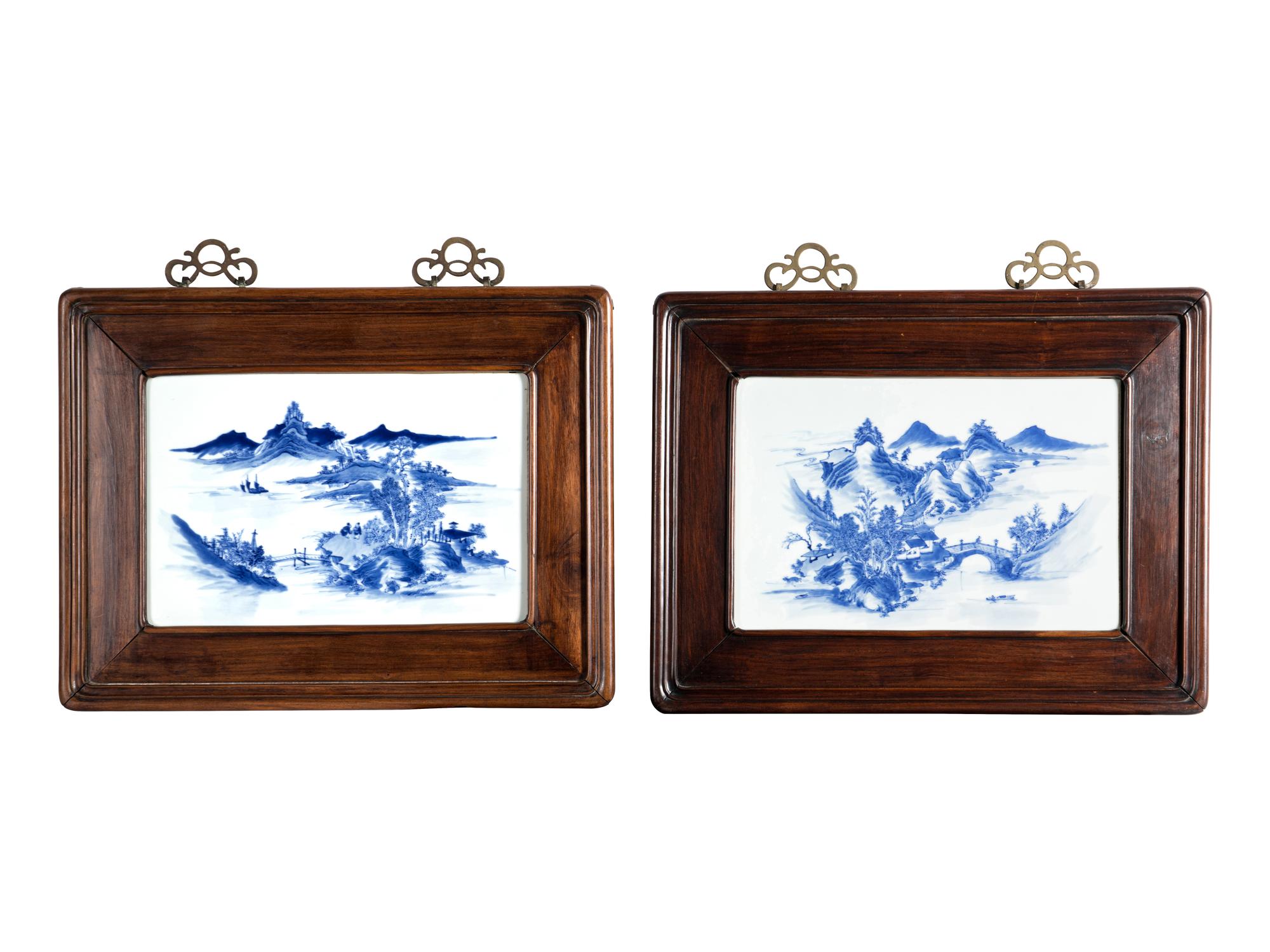A Set of Four Blue and White Porcelain Inset Hanging Panels