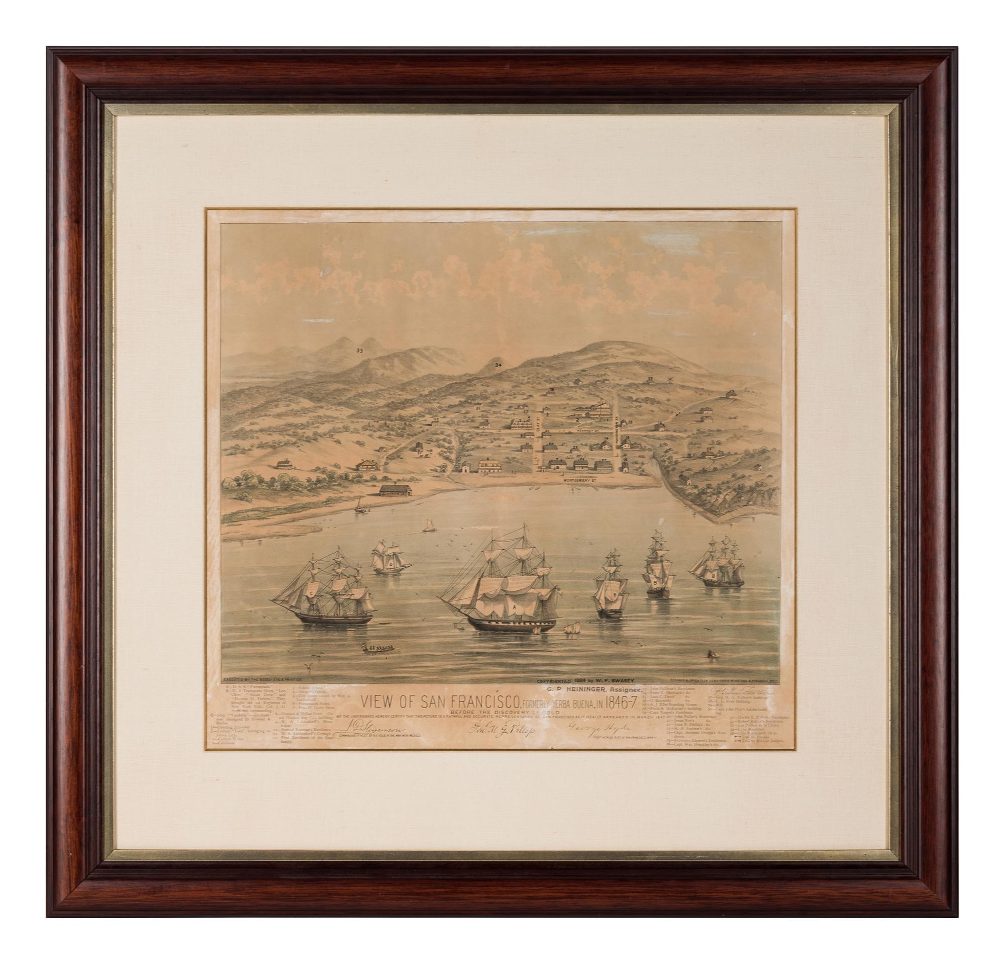 [SAN FRANCISCO]. SWASEY, William F., Captain. View of San Francisco, formerly Yerba Buena, in 1846-7. Before the Discovery of Gold . San Francisco: Bosqui Eng. & Print Co., 1884.