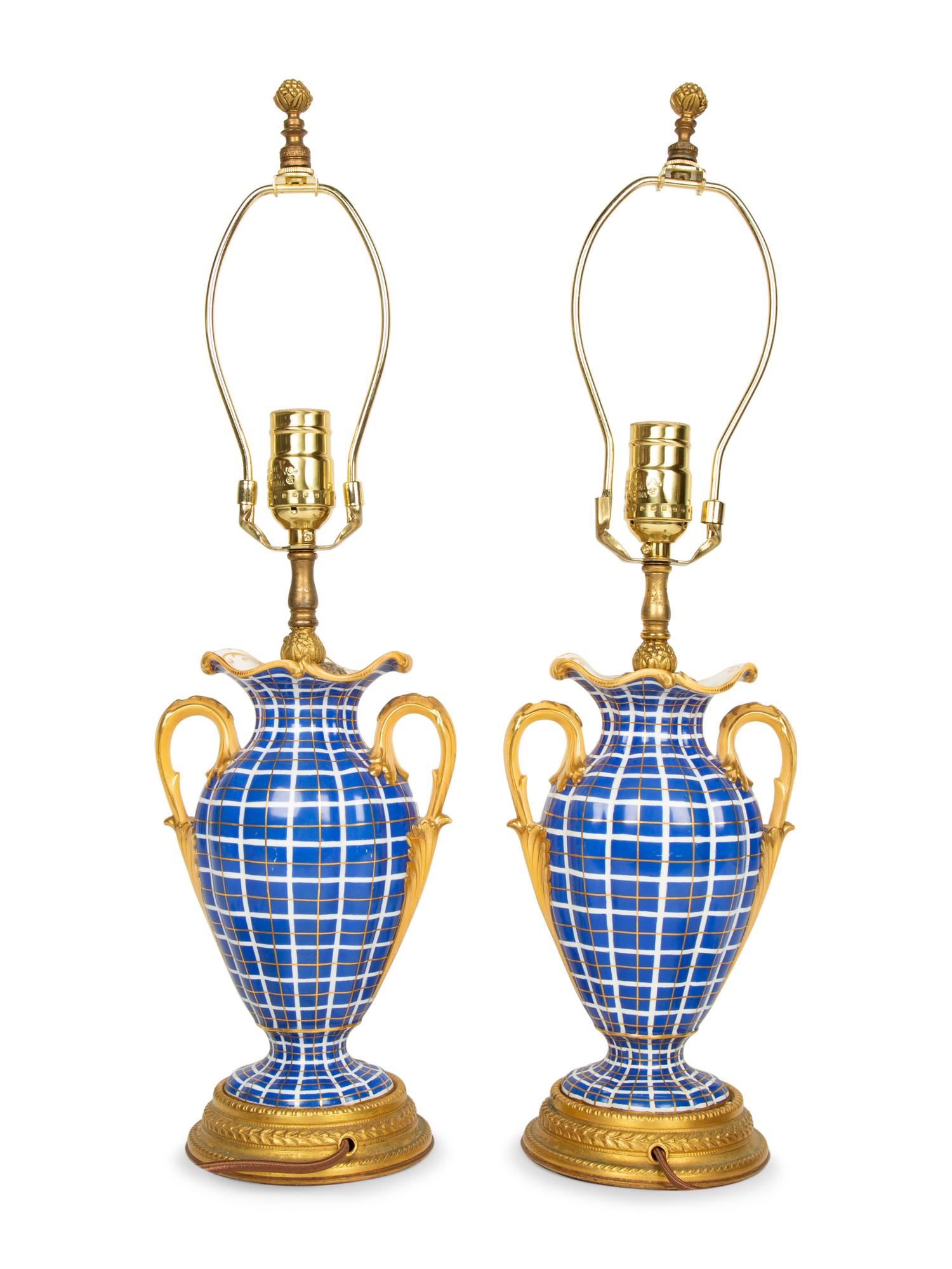 A Pair of Continental Gilt Bronze Mounted Porcelain Lamps — 19TH CENTURY