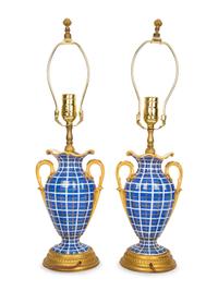 A Pair of Continental Gilt Bronze Mounted Porcelain Lamps — 19TH CENTURY