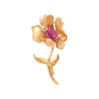 CELLINO, YELLOW GOLD, RUBY AND DIAMOND FLOWER BROOCH