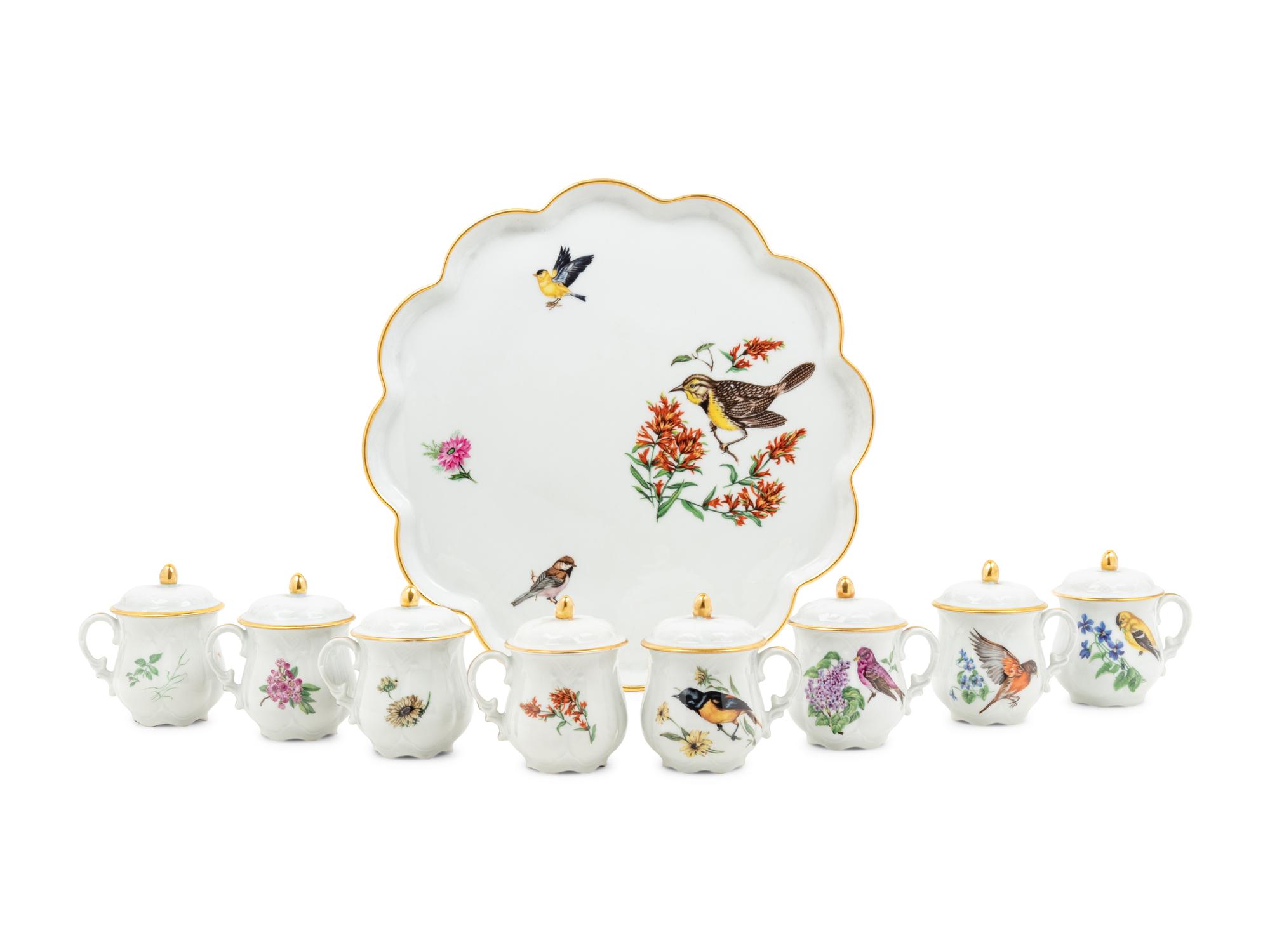 A Set of Eight Limoges Porcelain Pots-de-Creme